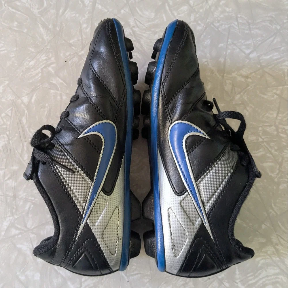 Nike Tiempo Soccer Cleats Black Blue Silver Kids Youth Size 2Y